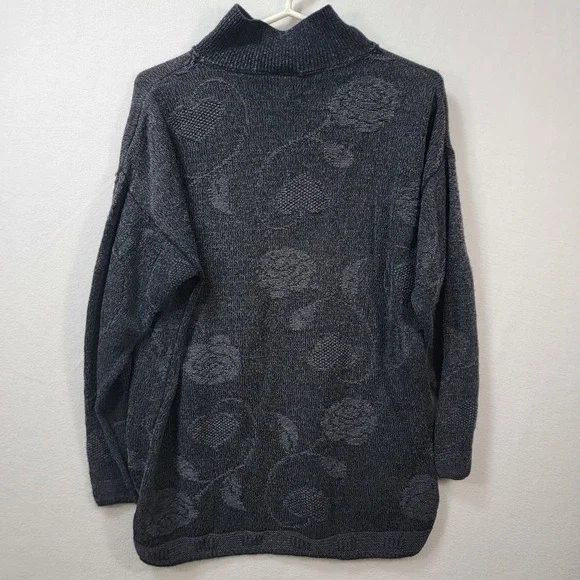 Vintage Huntington Ridge Floral Rose Knit Sweater Button Neck Pearl Detail Gray - Picture 3 of 16